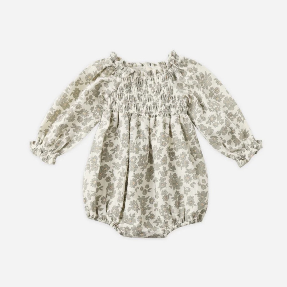 Quincy Mae Eden Romper, Green Floral, 3-6M